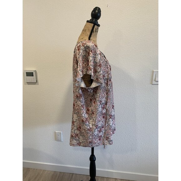 (F-188)Womens Floral Blouse Short Sleeve V-Neck Lightweight Polyester Casual Top - Picture 5 of 9